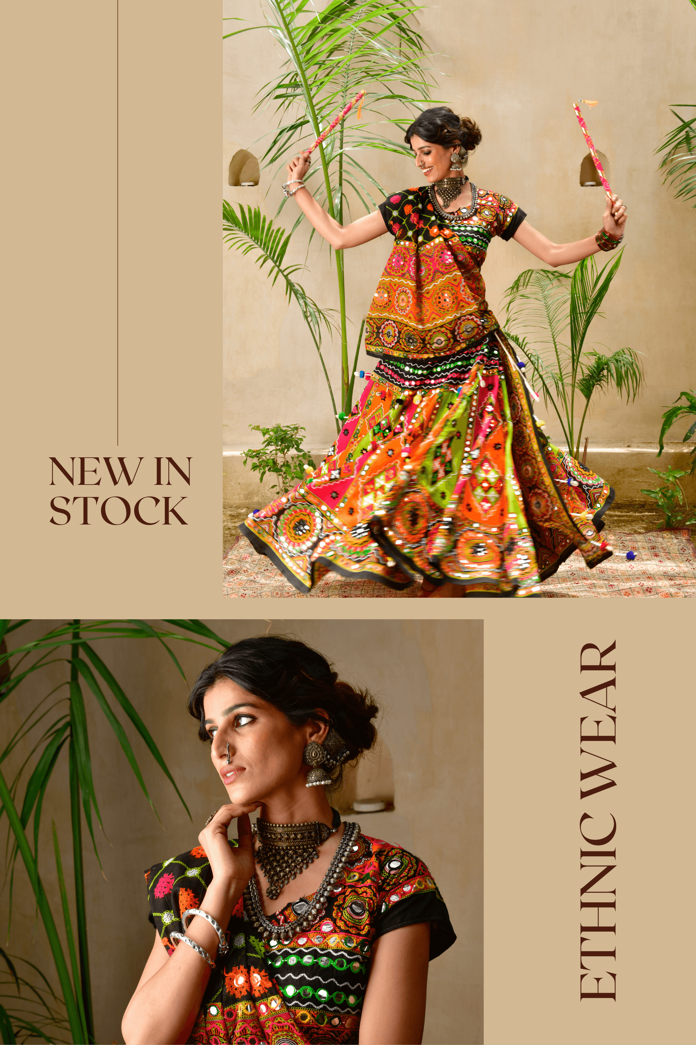 RangrezVa model wearing a premium black and gold Navratri ensemble